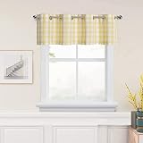Yellow Grommet Buffalo Plaid Check Valance for Kitchen, Gingham Tartan Farmhouse Rustic Valance Curt