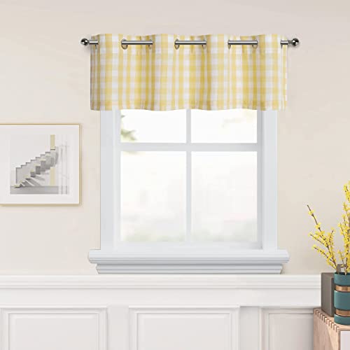 Yellow Grommet Buffalo Plaid Check Valance For Kitchen, Gingham Tartan Farmhouse Rustic Valance Curtains For Bathroom, Living Room, 55" X 15", Yellow/White #TOP17