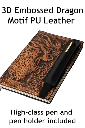 Futhark Caderno/diário DND - 200 páginas com capa de couro sintético em relevo dragão bronze 3D com