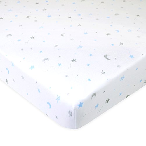 American Baby Company 3 Pack 100% Natural Cotton Fitted Mini Crib Sheets 38" x 24" - Soft & Breathable Small Nesting Portable Sheets, Fits Pack N Play Mattresses, Blue Star/Zigzag, for Boys & Girls