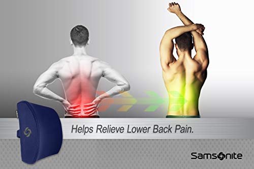 Image of Samsonite SA5294 Ergonomic Lumbar Support Pillow Helps Relieve Lower Back Pain 100% Pure Memory Foam Improves Posture Fits Most Seats Breathable Mesh Washable Cover Adjustable Strap