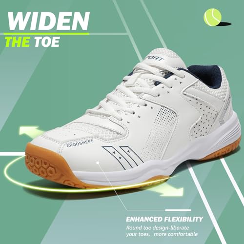 ASHION Pickleball Shoes for Men Tennis Racquetball Squash Shoes Sneakers for All Court Badminton Athletic Shoes White Blue Size 40 - Thumbnail 3
