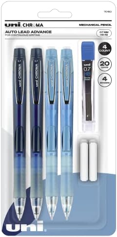 uniball Chroma Mechanical Pencil Woth Leasd and Eraser Refills, 0.7 Mm, Hb (#2), Black Lead, Assorted Barrel Colors, 4/Set