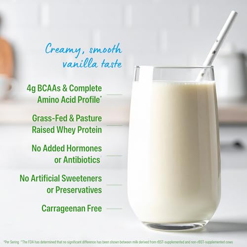 Image of Orgain Whey Protein Powder, Vanilla Bean, 21g Grass Fed Dairy Protein, 5g BCAAs, 3g Prebiotic Fiber, 2g Sugar, No Added Hormones, Gluten Free, Kosher, for Shakes & Smoothies, 1.82 lb