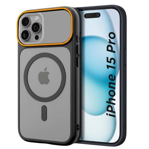Image of AIBEX Magnetic Compatible Shockproof Case for iPhone 15 Pro - Slim Protective Back Cover with Camera Lens Protection, Strong Magnetic Support, Anti-Slip Grip, Military Grade Drop Protection (Black)