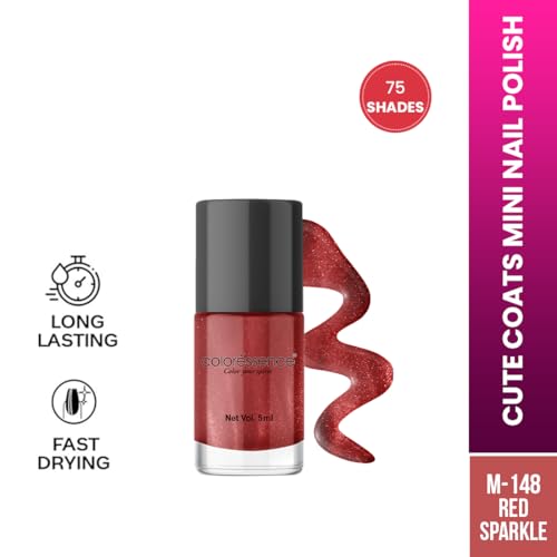Image of Coloressence Cute Coats Long Lasting Nail Paint | Chip Resistant | Quick Dry | One Swipe Application | Toxin Free|Red Sparkle-6ml