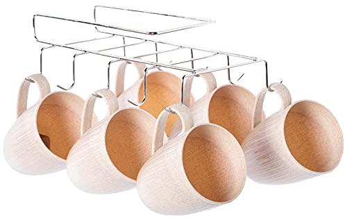 Basicwise Cup Rack Under Shelf, Kitchen Utensil Drying Hooks, White