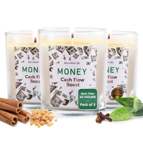 MAGNIFICENT 101 Set of 3 Long-Lasting Money Cash Flow Smudge Candles - 10.5 oz - 42-Hour Burn- Made