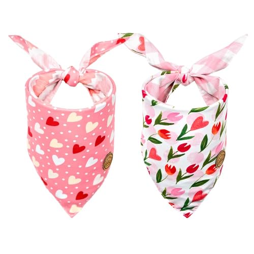 CROWNED BEAUTY Valentines Day Dog Bandanas Reversible Large 2 Pac...