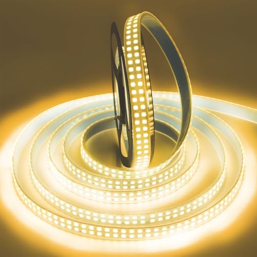 Image of SUYOOULIN LED Lights Strip, Dimmable DC 12V 16.4ft SMD 5054 (5050 Upgraed) Double Rows 1200 LEDs 25000LM Tube Waterproof IP67 LED Ribbon for Home Kitchen Decoration (Warm White 3500K)
