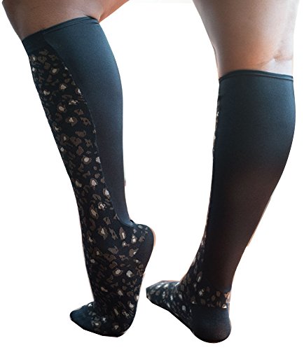 Xpandasox Women's Plus Size/Wide Calf Cotton Blend Leopard/Solid Knee High Socks