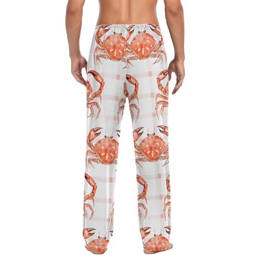 Men's Pajama Pants Crabs Checkered Pattern Sleep Bottoms Lounge Sleepwear with Pockets Drawstring3