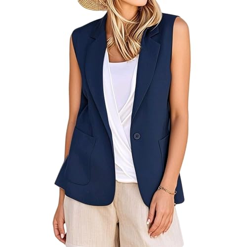 Womens Sleeveless Vest Casual Business Blazer Vest Open Front Single Button Blazers Work Office Summer Jacket