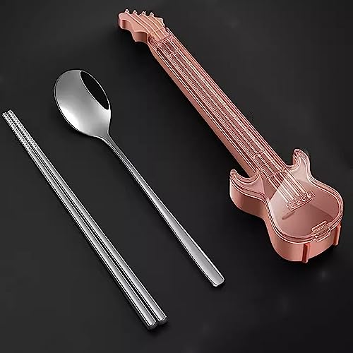 Baguettes réutilisables en acier inoxydable avec cuillère et boîte guitare pour débutants