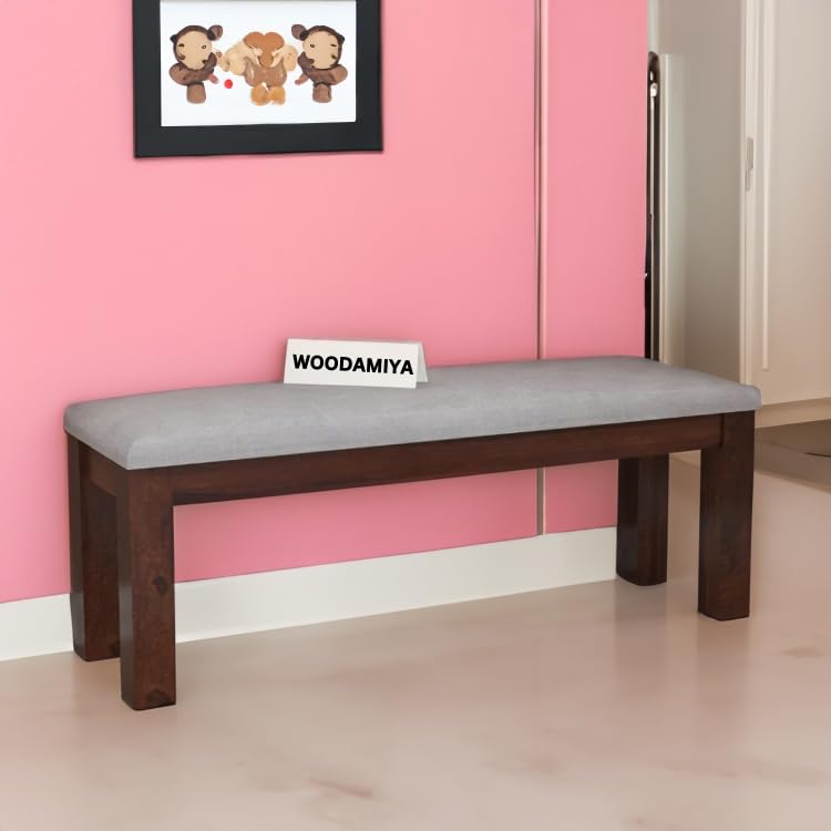 Image of Solid Wood Seating Bench for Indoor and Outdoor Uses l Bench for Daining Room, Balcouny, Office, Gym, Garden l Easy DIY l Walnut Finish l 44x14.5x17.5 Inch