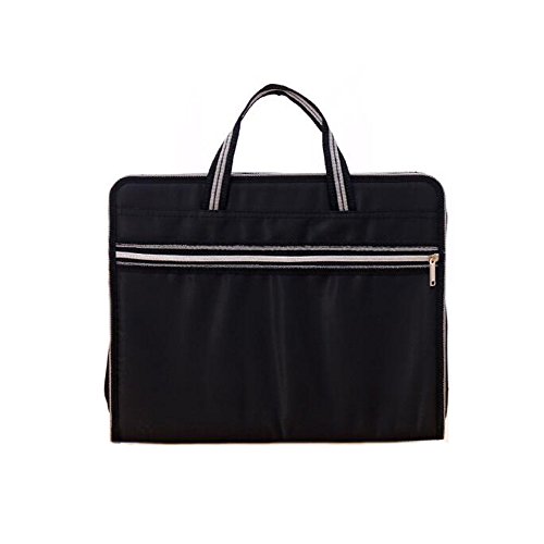 Portable 13 Pockets Expandable File Folders Canvas A4 Size Assorted Label Colors Business Accordion Document File Paperwork Organizer Storage, Zipper Closure Handles Black #TOP13