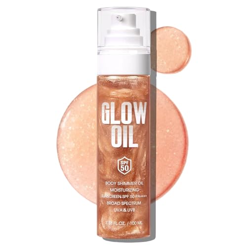 Body Glow Oil, SPF 50 Glitter Brillo Solar Aceite de Protección Solar Loción con pasta de lentejuelas, Crema Hidratante Ligera, No Esponjosa Con Coco, 100 ml