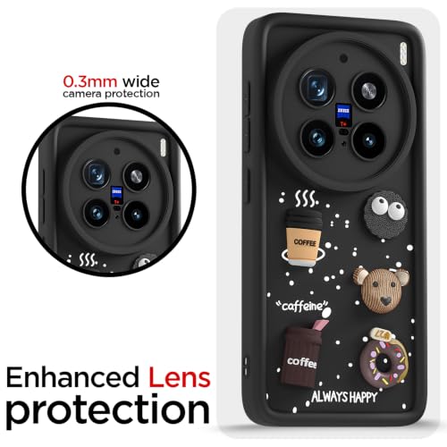 Image of Pikkme Back Cover for Vivo X200 Pro 5G | 3D Bear Silicone Cute & Fun Coffee Cartoon | Full Body Protection Bumper Case (Black)
