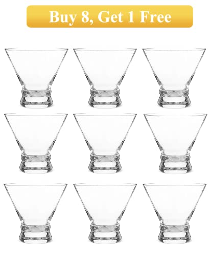 Image of Mfacoy Martini Glasses Set of 9(Buy 8, get 1 Free), Crystal Cocktail Glasses 8 Ounces, Hand Blown Stemless Martini Glasses for Bar, Martini, Cosmopolitan, Manhattan, Gimlet, Pisco Sour Brandy