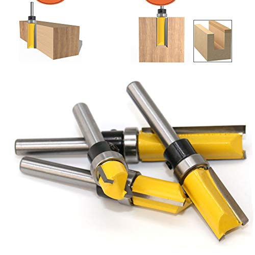 4 PCS Carbide Pattern Flush Trim Router Bit 1/4 shank, Top Bearing Flush Trim Router Bit Set1/4 inch Shank Template Router Bits 1/2 inch Cutting Dia Wood Milling Cutter (4PC 1/4