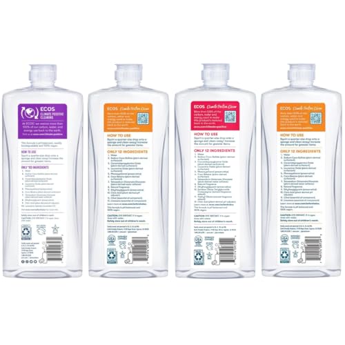 Image of ECOS Plant Based Dish Soap Variety Pack - Natural Dishwashing Liquid Cuts Grease - Hypoallergenic for Sensitive Skin - Free & Clear, Lavender, Grapefruit, Pear - 25 Oz (4 Pack)
