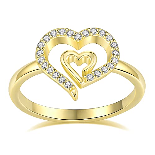 Gold Double Heart Ring for Women Delicate 14K Gold Plated Heart to Heart Wedding Jewelry Promise Love Ring for Her Gift