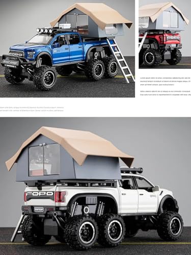 Image of Scale Exclusive Alloy Metal Pull Back | Die-cast Car Model with Sound Light Mini Auto Toy for Kids Metal Model Toy Car with Sound and Light (1:24 Scale Fo-rd Raptor Motorhome-RED)
