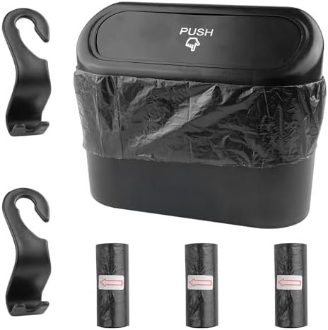 PequeñO Papelera Coche, Cubo de Basura Coche con Tapa y Ganchos, ...