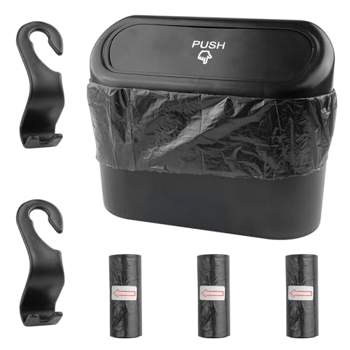 Small Car Trash Can, Car Trash Can with Lid and Hooks, Hanging St...