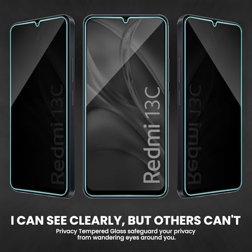 Image of ArmourPro Privacy Tempered Glass Screen Protector Compatible for Redmi 13C (6.74 Inch) with Edge to Edge Coverage and Easy Installation kit (Pack of 2)