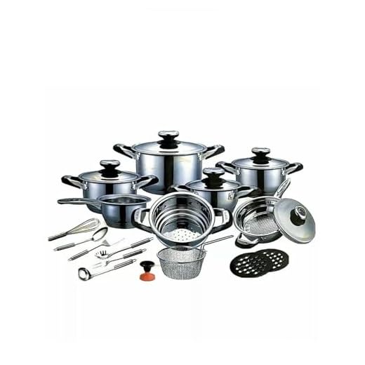 AMC Premium - Set di 25 pentole in acciaio inox con fondo a 7 strati, pulsante termico, adatto a induzione, casseruola e inserto per cottura a vapore, edizione limitata Germany
