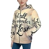 BERMEIZ Not All Those Who Wander Are Lost Print Kid Hoodies Boys Youth Zip Up Sweatshirts Girls Pullover with Pocket Black