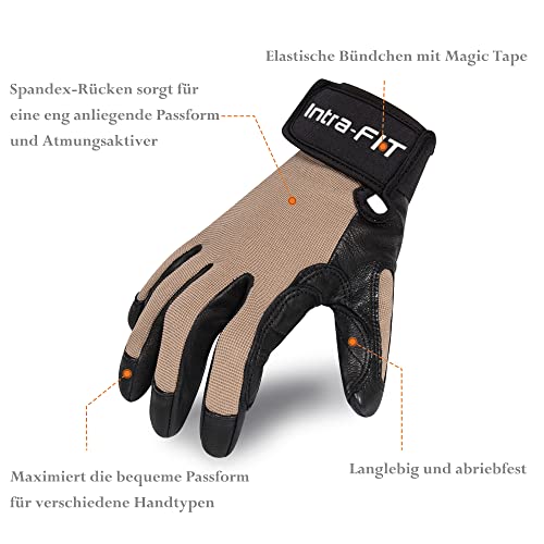 Intra-FIT Kletterhandschuhe strapazierfähiger Ziegenleder Arbeitshandschuhe Abriebschutz Kletter Sporthandschuhe Seil Handschuhe für Abseilen, Bergsteigen, Abenteuer, Outdoor-Sport,Rettung
