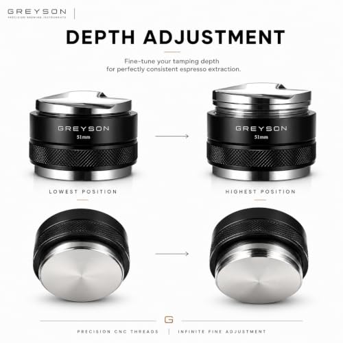 Image of Greyson 51mm Coffee Distributor and Tamper Double Side Ground Coffee Press Depth Stainless Steel Coffee Tamper Adjustable Espresso Leveler & Tamper Fit for Portafilter (51mm Dual Side Tamper)