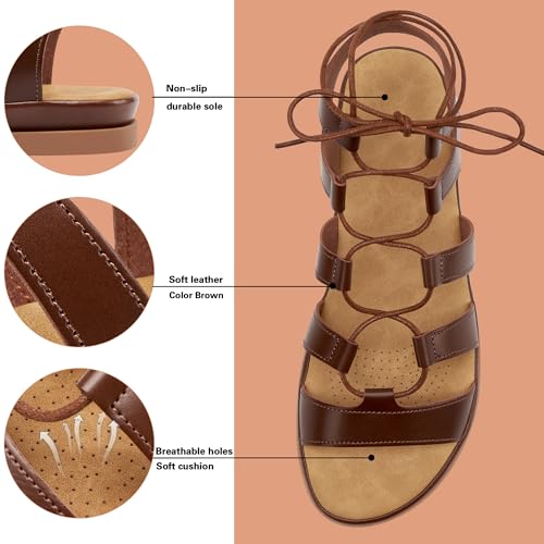 Image of HARENCE Summer Flat Sandals for Women: Comfortable Strappy Cross Lace Up Gladiator Flats Shoes Dressy Casual Non Slip Walking Sandal