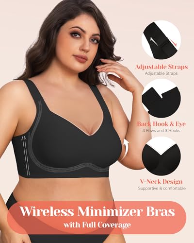 Image of Gailife Jelly Bras for Women No Underwire Minimizer Bra Wireless Supportive Full Coverage Plus Size Bra Seamless Tshirt