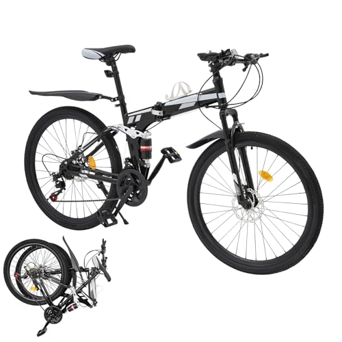 Fridgestea bicicleta de montaña plegable de 26 pulgadas, 21 velocidades, para adultos y jóvenes, con frenos de disco delanteros