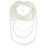 Uqezagpa Collar apilable de perlas falsas con aretes a juego, joyería nupcial, adecuado para todos los elegantes collares de perlas de imitación de múltiples hebras con juego de aretes a juego