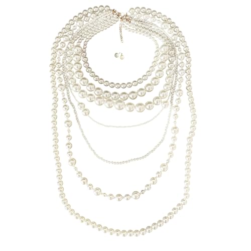 Juego de collar y aretes de perlas graduadas para vestidos de fiesta y novias