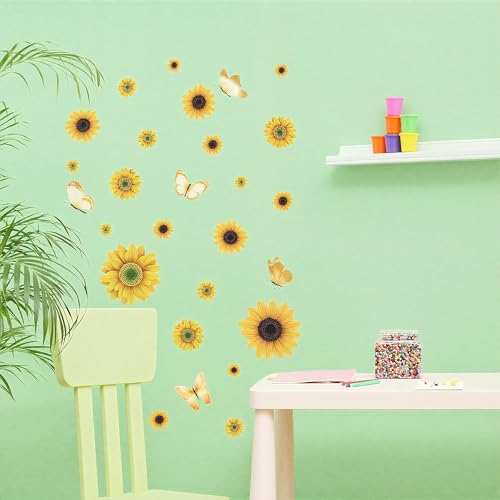 Vinilos decorativos de girasol y mariposa para pared miniatura 2