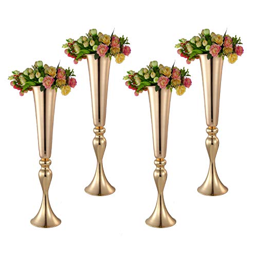 ECOM KING Wedding Flower Vase Gold,Wedding Table Centerpiece for Artificial Flower,Metal Flower Stand for Wedding Party Birthday Anniversary(4pcs)