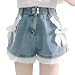 RILGOU Harajuku Y2K Style Pastel Kawaii Gothic High Waisted Straight Wide Leg Vintage Lace Knot-Bow Trim Denim Shorts S