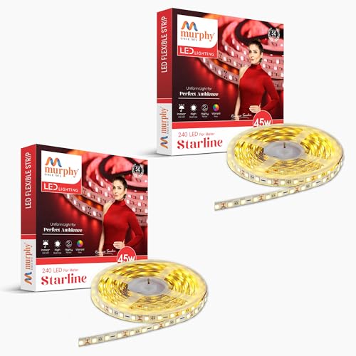 Image of Murphy 45W LED Strip Light 2835 High Lumen 5 Metre (240 LEDs /Mtr) Warm White - 12V DC 10A Driver Included | Cove /False Ceiling /Decor Light (Pack of 2, 1-Year Warranty)