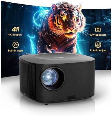 Projector-4K with WiFi and Bluetooth:[3000 ANSI/40W Dolby Audio/Official Licensed Apps], Outdoor-Projector with Smart OS 2.0 & AI Auto Focus,ONOAYO ONO5Pro 2.0 Smart Movie Projector for Indoor/Outdoor