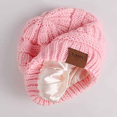 Kids Satin Lined Winter Hat Toddler Cable Knitted Beanie Silk Lined Thick Chunky Cap Soft Slouchy Warm Hat for Children2