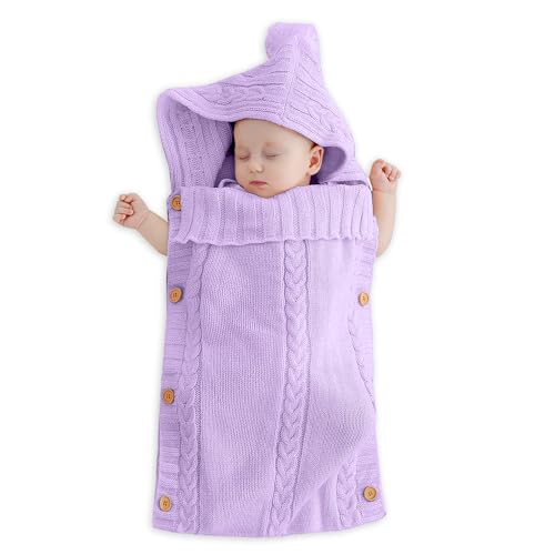 Image of XMWEALTHY Newborn Swaddle Baby Essentials Girls Boys Receiving Blankets Neutral Knit Wrap Blanket Bag Stroller Wrap Purple 0-6 Month