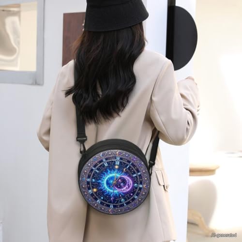 Image of Women Novelty Round Clock Shape Zippered Clock Purses for Women Tote Handbag Shoulder Bag, Gift for Mom Girlfriend