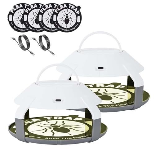 2 Trampas para Pulgas Pulgas y 4 Discos Adhesivos Mata Pulgas Alfombras de Dormitorio No Tóxico Sin Perfume Lámpara Trampa Lea Mata Alfombras Ropa Cama en el Interior la Casa