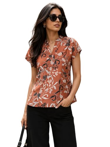 Image of NAINVISH Printed Top Short Sleeve Button Down V Neck Lightweight Soft Fabric Casual Office Summer Stylish Patterned Womens Comfort Fit Regular Top