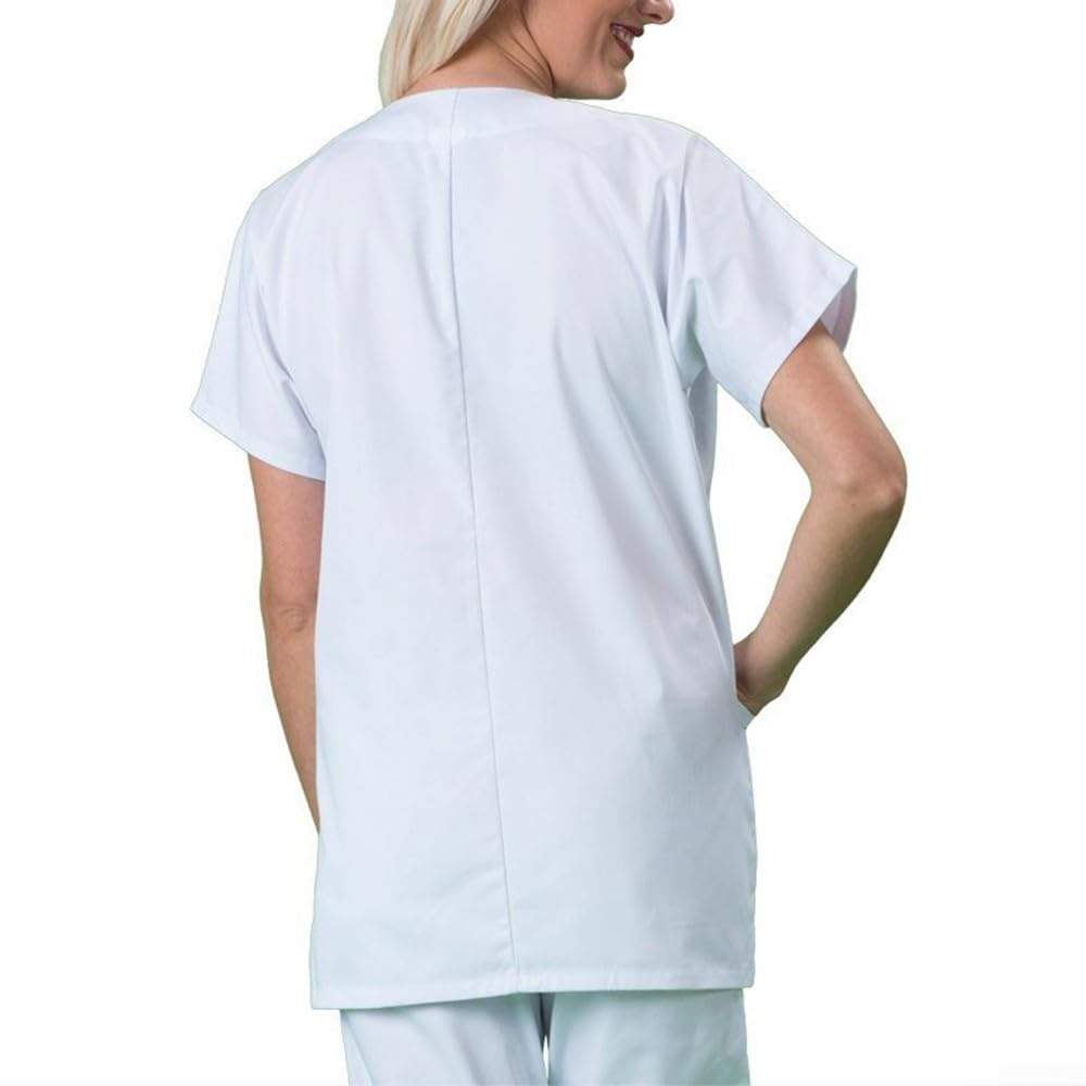 Top da lavoro a maniche corte senza colletto per ospedale da laboratorio cappotto per donne e uomini in comodo misto cotone